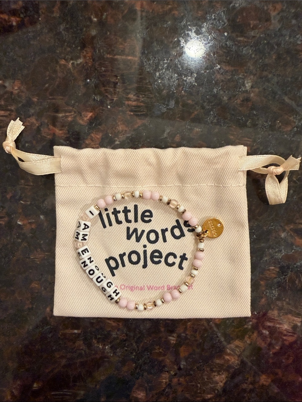 Little Words Project 'I Am Enough' Pink Beaded Bracelet with Gold Accents